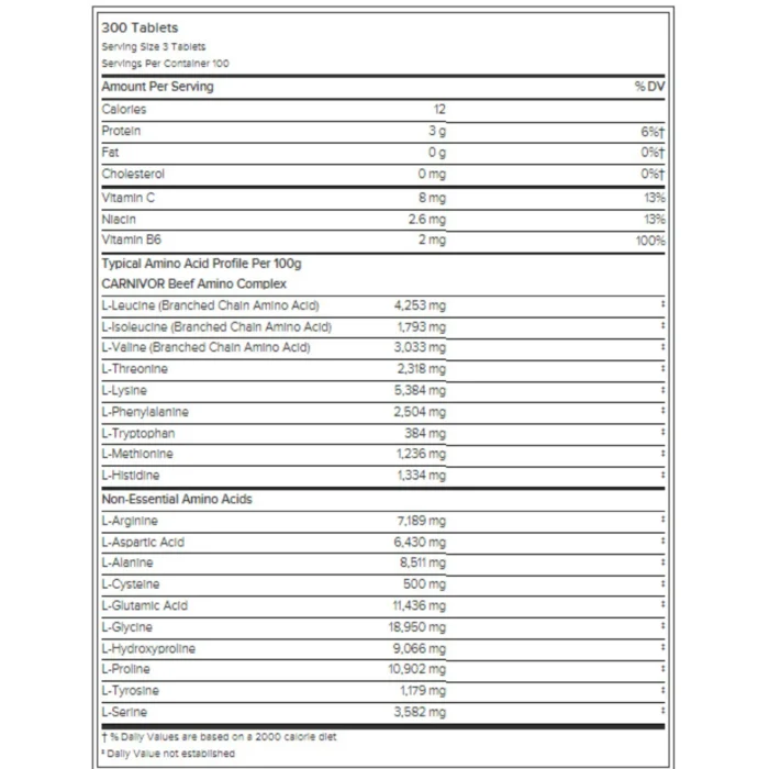 Carnivor Beef Aminos – 300 Tablets Fact
