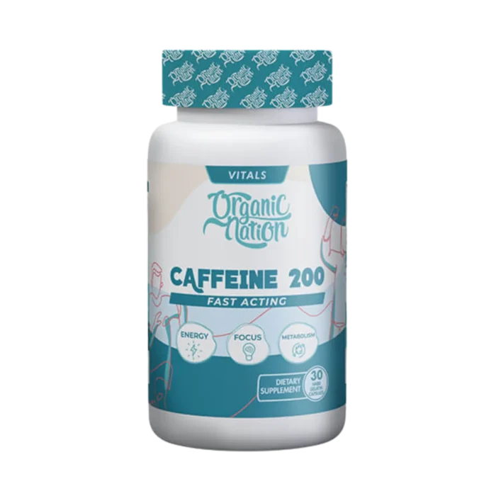عبوة كافيين 200 سريع المفعول من Organic Nation – 30 كبسولة