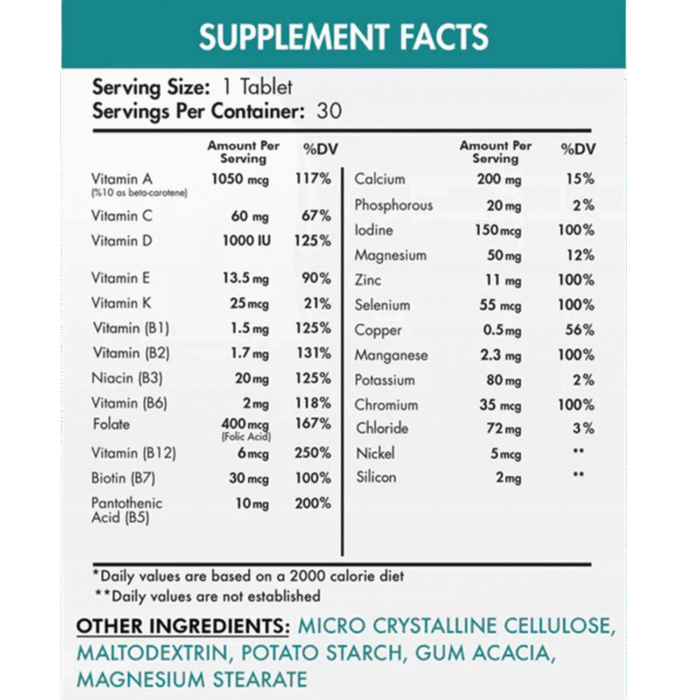 Organic Nation. VitaNation, 30 Coated Tablets, 30 Servings Fact
