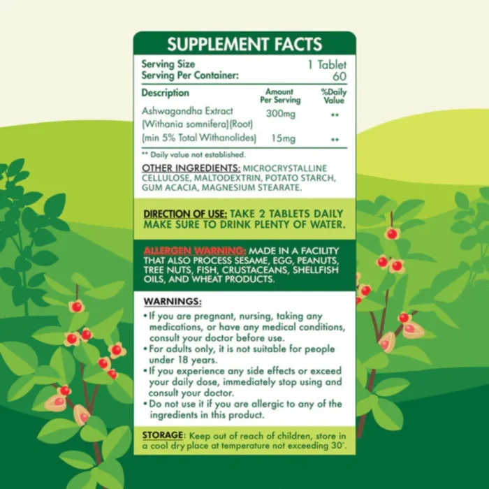 Organic Nation Ashwagandha 600 – 60 Tablets Fact